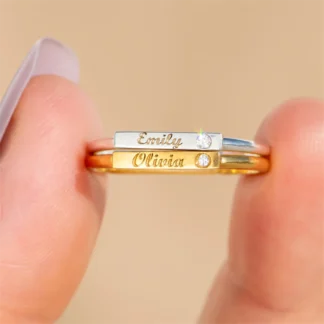 Anillo de barra MINIMALISTA grabado personalizado, anillo con nombre personalizado, piedra natal, anillos grabados personalizados para mujer, joyería, regalos para madre