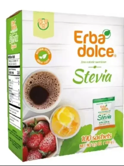 Erba-caja de Stevia orgánica Dolce, bolsitas 100 (Caja de 12)