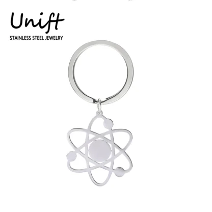 Unift LLavero de acero inoxidable con diseño de Bigbang Theory para hombre y mujer, llavero con colgante, modelo de ciencia física, joyería astronómica