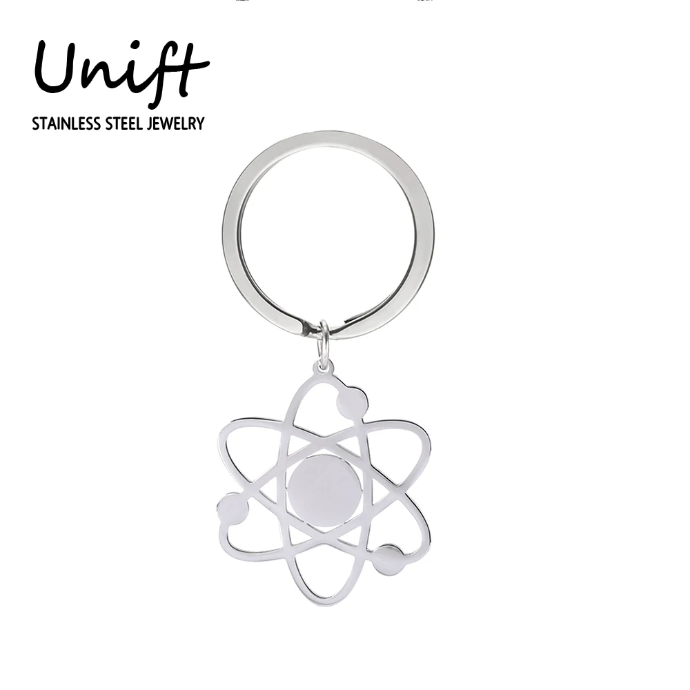 Unift LLavero de acero inoxidable con diseño de Bigbang Theory para hombre y mujer, llavero con colgante, modelo de ciencia física, joyería astronómica