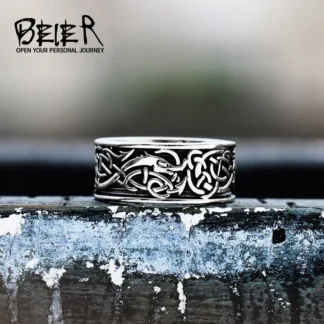 Beier-anillo liso geométrico de acero inoxidable para hombre y mujer, joyería vikinga pulida con patrón de dragón, BR8-712