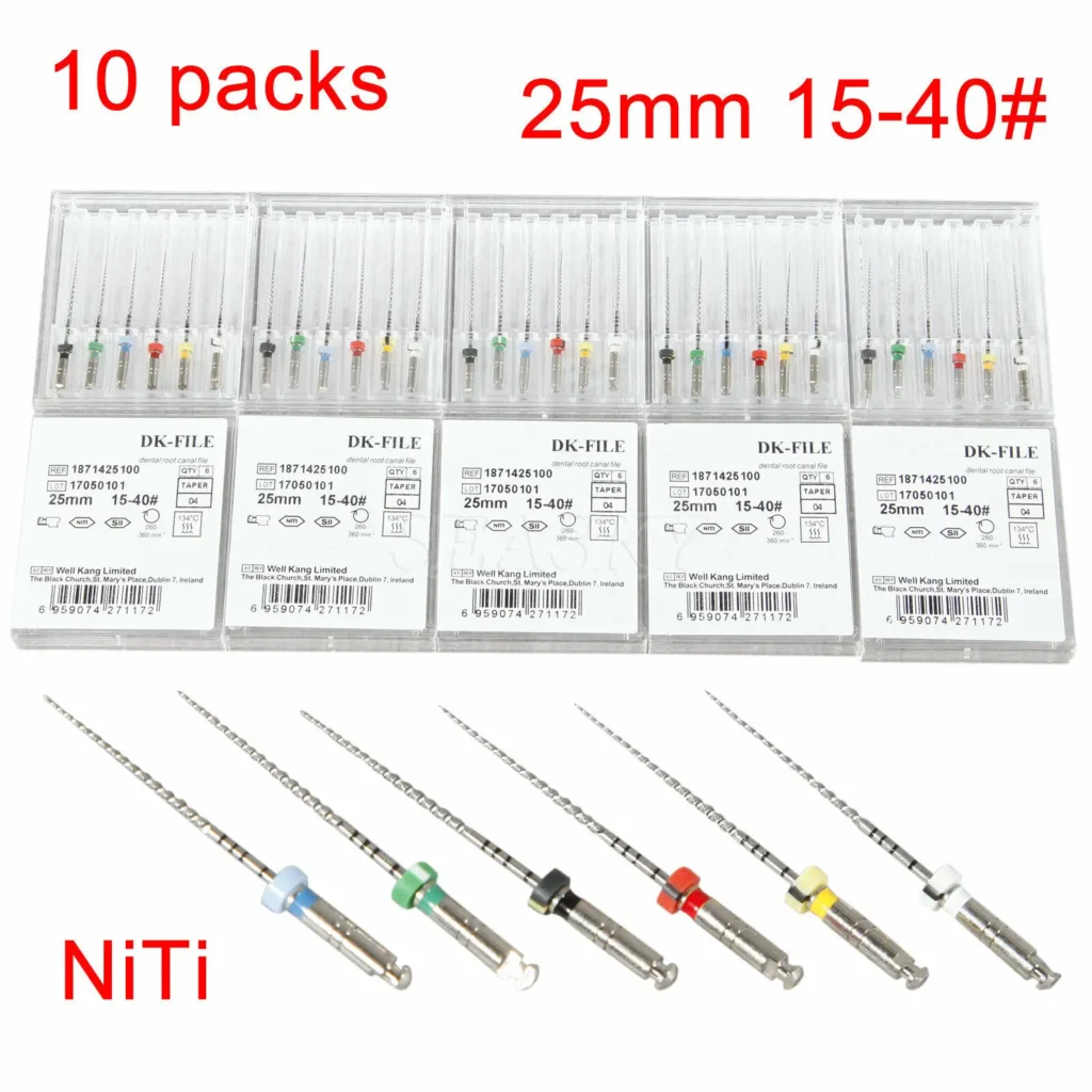Limas para endodoncia Dental NiTi DK, paquetes de 1-10 paquetes, 25mm, Taper 04 para uso de motor, 15-40 #