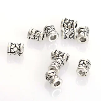 Cuentas espaciadoras de diseño antiguo para fabricación de joyas, abalorios estriados de 6x7 MM, Vintage, étnico, plata, para pulsera Diy, 50 Uds.