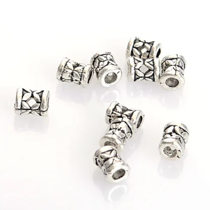 Cuentas espaciadoras de diseño antiguo para fabricación de joyas, abalorios estriados de 6x7 MM, Vintage, étnico, plata, para pulsera Diy, 50 Uds.