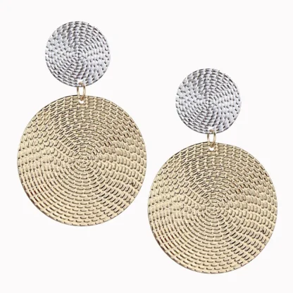 Pendientes de clip de doble círculo redondo de Color dorado brillante para mujer, pendientes llamativos de moda elegantes, joyería al por mayor