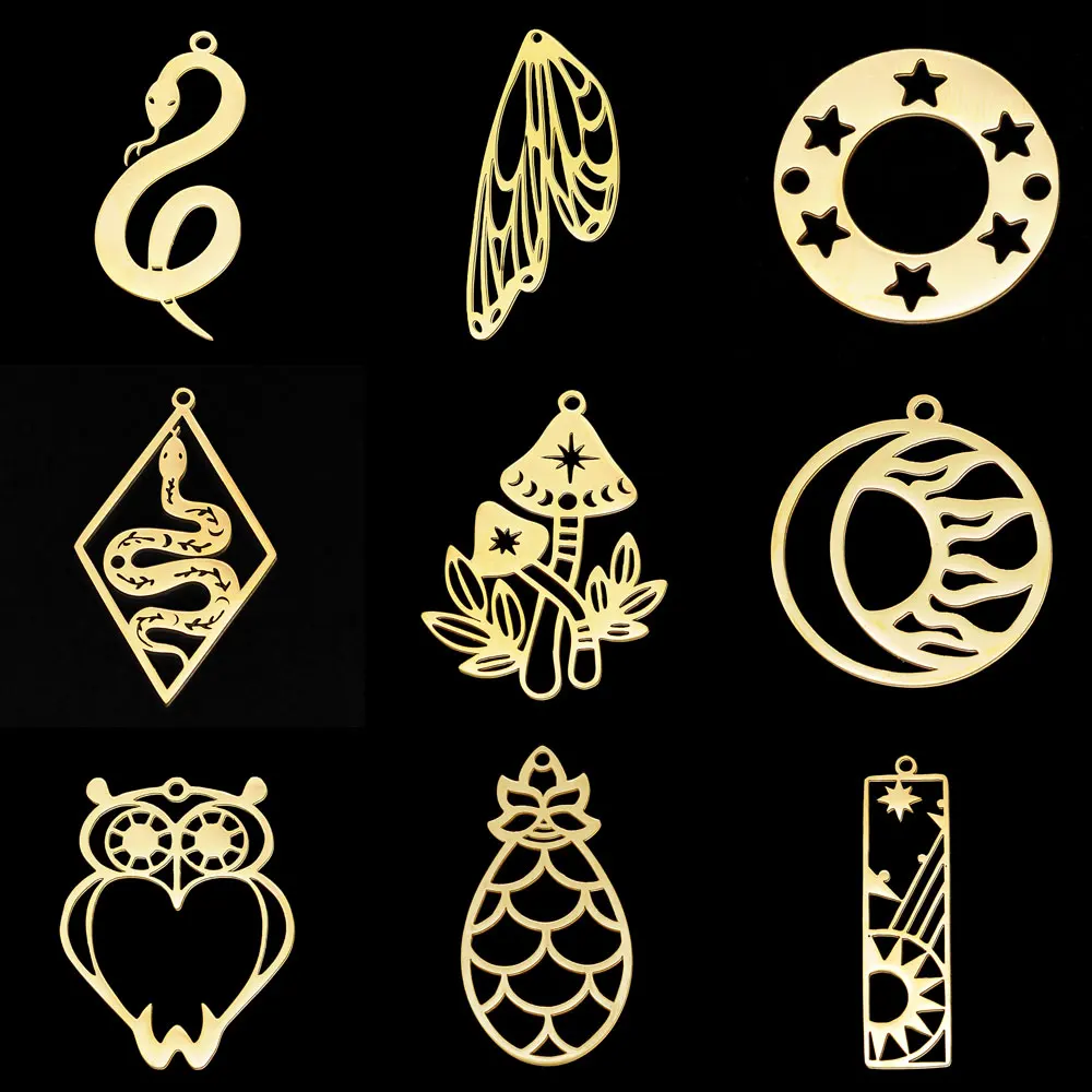 5 unids/lote 316 Acero inoxidable geométrico DIY pendiente encanto colgante joyería al por mayor golondrina Eclipse Lunar alas de mariposa sol