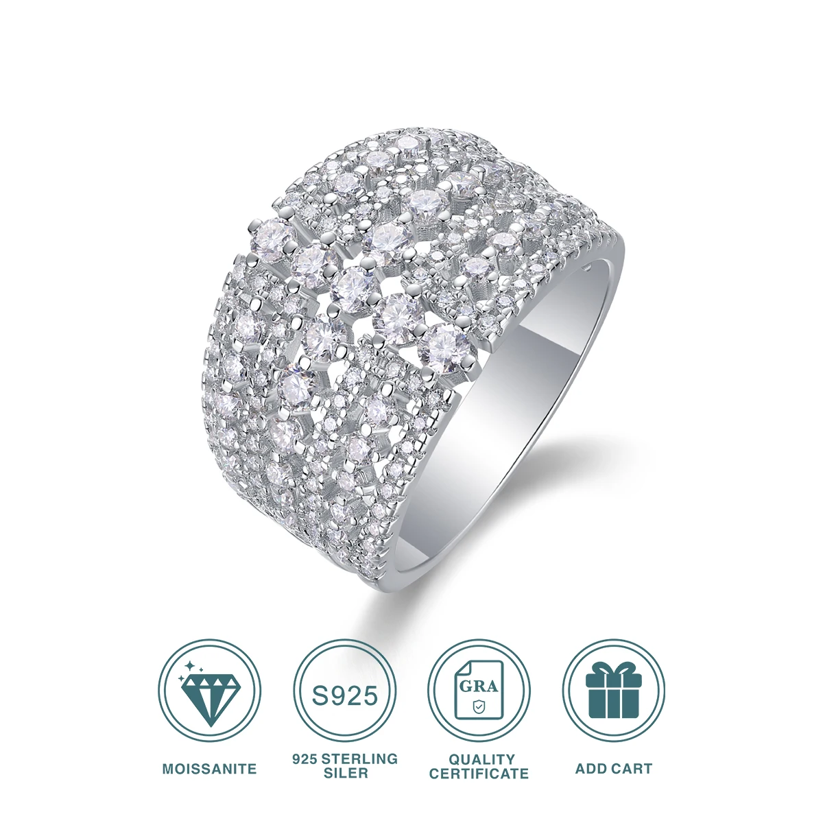 Anillo de eternidad de moissanita de cara ancha de plata S925, joyería fina chapada en platino, certificado de prueba de diamante, regalo de boda, 1 ud.