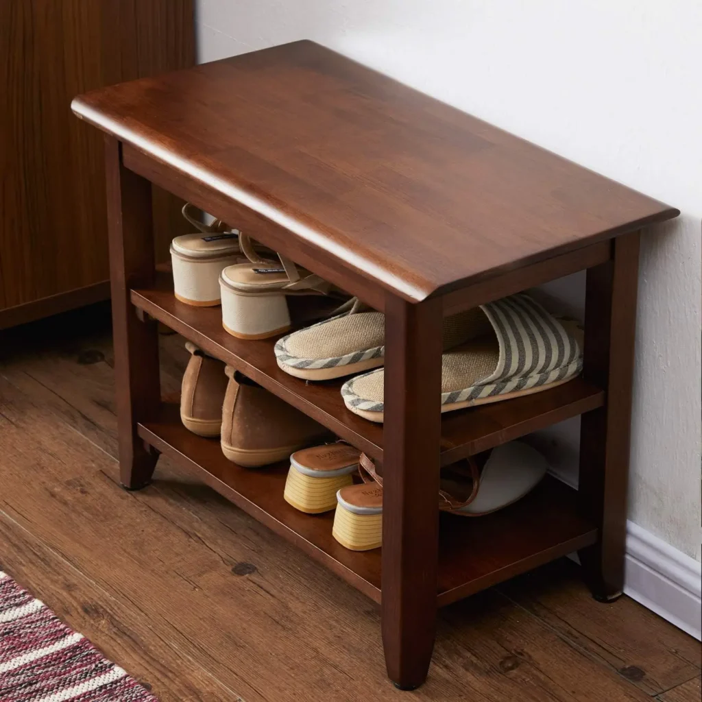 Banco de almacenamiento de zapatos de madera maciza rústica, Banco de entrada, marrón, 23,6 ""