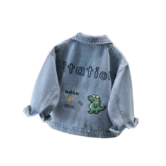 Chaqueta vaquera de estilo lindo para bebé con dinosaurio para niños, niño y niña, abrigo vaquero informal, traje encantador de dinosaurio para bebé, ropa de 2-11 T