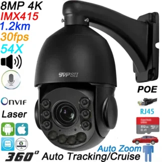 Seguimiento automático infrarrojo del metal del laser de Hik Onvif 8MP 4K 54X zoom óptico 360 ° Audio ONVIF POE PTZ Cámara IP de vigilancia Speed Dome