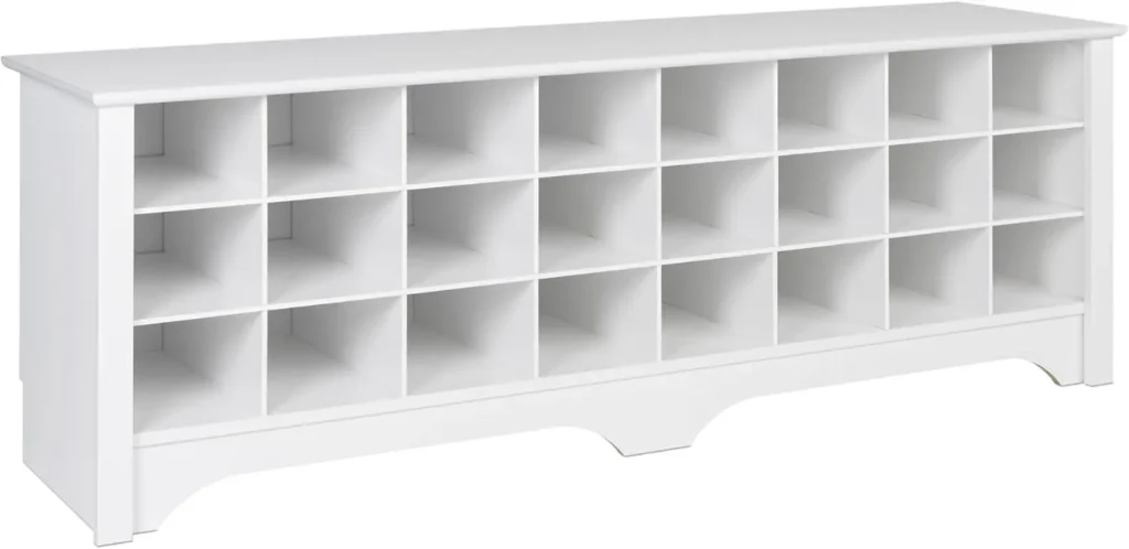 Banco de Salón Blanco con almacenamiento y asientos: 24-Banco de Cubby de zapatos, Ra de Zapatos blanco Ideal para entrada, tamaño 15,5 "D X 60" W X