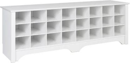 Banco de Salón Blanco con almacenamiento y asientos: 24-Banco de Cubby de zapatos, Ra de Zapatos blanco Ideal para entrada, tamaño 15,5 "D X 60" W X