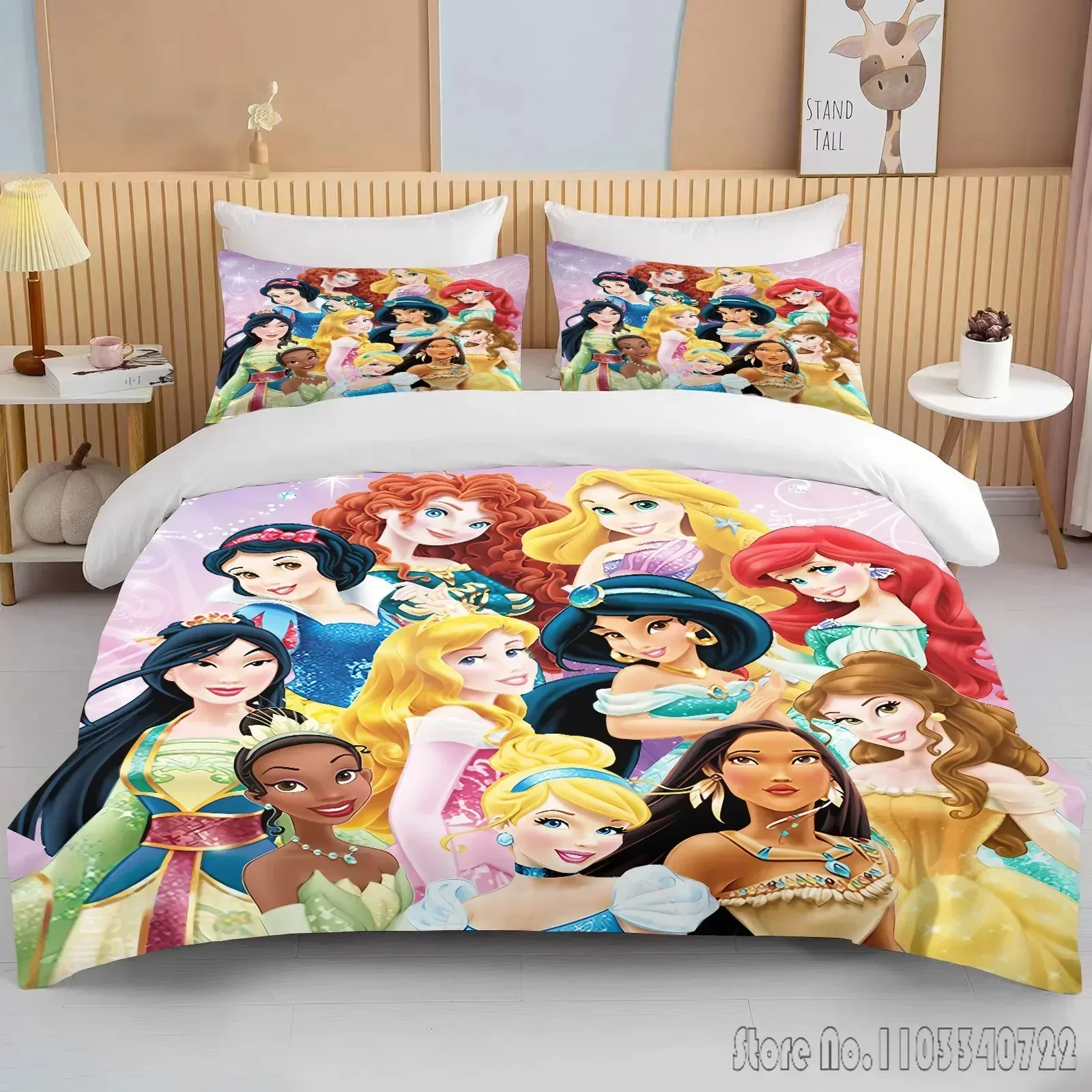 Juego de cama suave con estampado de princesa, funda nórdica, colcha de Anime, regalo de cumpleaños para niños y adultos, juego de cama de tamaño completo de lujo