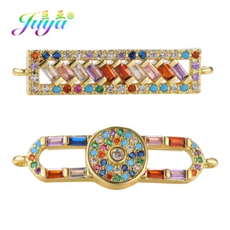Juya DIY circonita arcoíris chapada en oro de 18 quilates, accesorios creativos de conector de dijes de lujo para fabricación de pulseras de dijes hechos a mano
