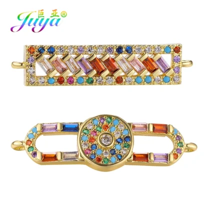 Juya DIY circonita arcoíris chapada en oro de 18 quilates, accesorios creativos de conector de dijes de lujo para fabricación de pulseras de dijes hechos a mano