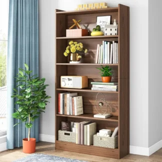 Estantería alta de 72 pulgadas, estantería moderna de biblioteca blanca de 6 niveles con estantes de almacenamiento, librerías abiertas grandes, estantería de exhibición de madera