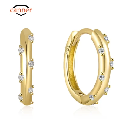 CANNER-pendientes de aro brillantes de Plata de Ley 925, Color dorado, Piercing para cartílago pequeño, pendiente Huggie pequeño, accesorios de joyería fina