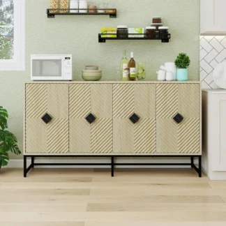 Aparador Buffet con almacenamiento - Gabinete de almacenamiento decorativo con puertas, gabinete de madera de 4 puertas con patas de metal, buffets de 60 pulgadas y