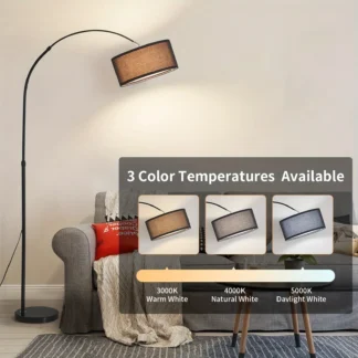 Lámparas de pie de arco Lámpara de pie regulable con cabezal ajustable Acabado negro Moderno sobre el sofá Luz colgante de pie alta para interior