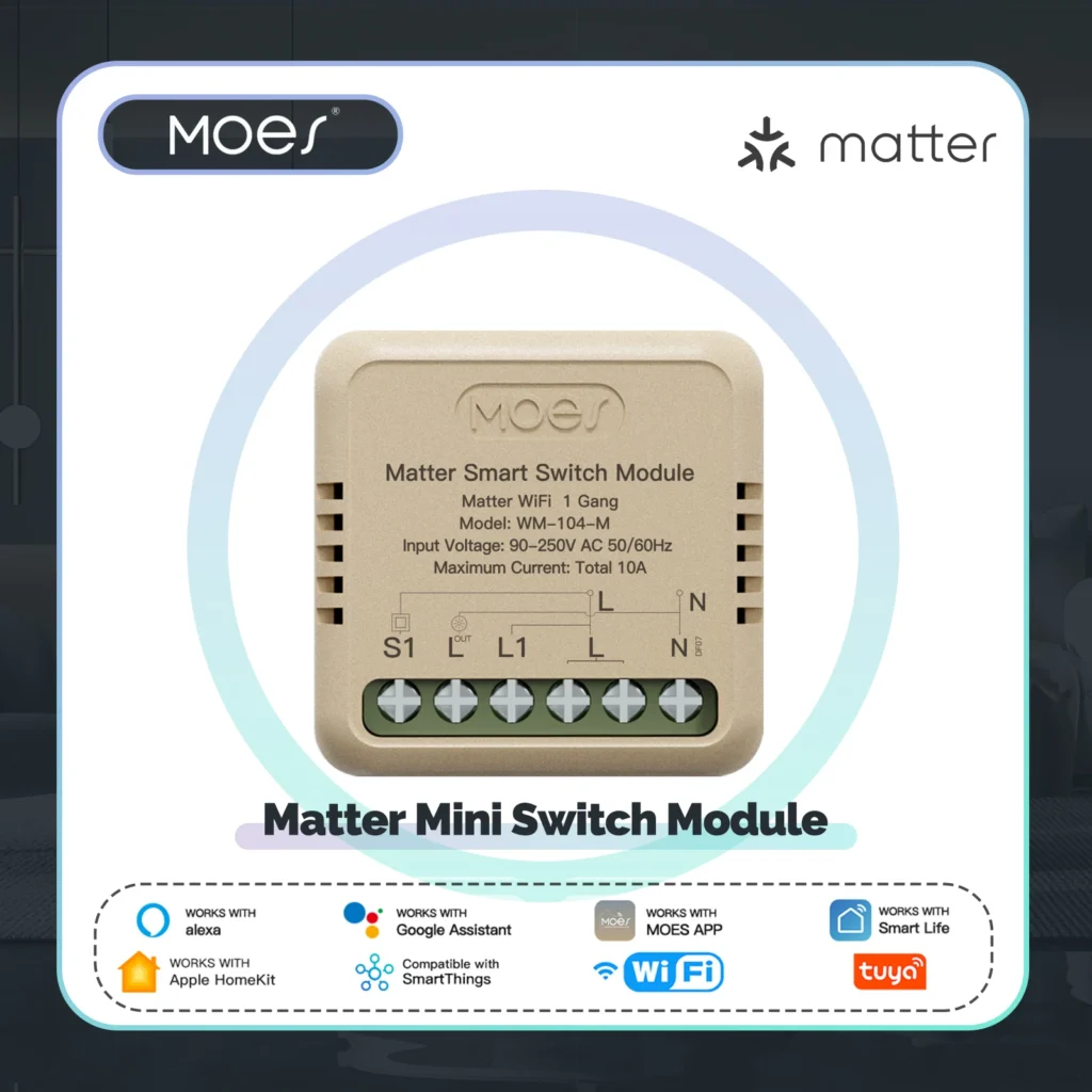 MOES Tuya WiFi Matter Mini módulo de interruptor inteligente relé temporizador automatización del hogar aplicación remota Control funciona con Alexa Google Home Apple
