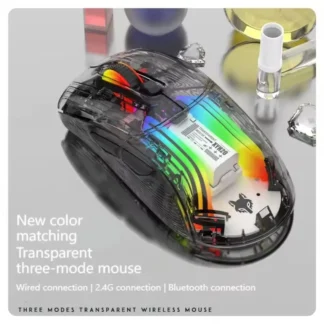 Ratón para juegos RGB Bluetooth conexión triple modo carcasa transparente Esports ratón inalámbrico con cable para PC/Mac ordenador y portátil