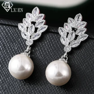 LXOEN-pendientes colgantes de perlas de imitación para mujer, joyería de lujo, Color plateado, circonita cúbica ostentosa, moda elegante, 2023