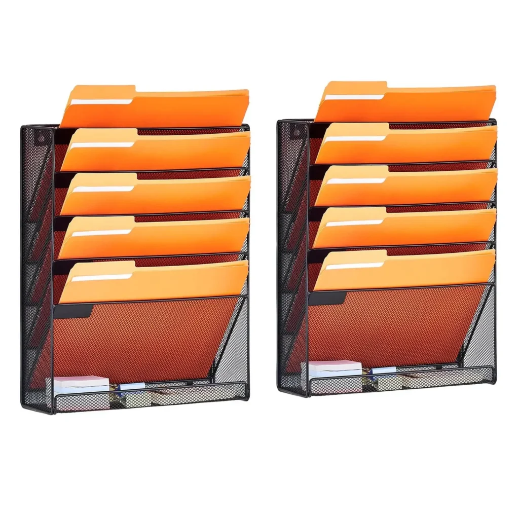 Archivador de pared, archivador de pared de malla, 2 piezas, 6 bolsillos para oficina/escuela