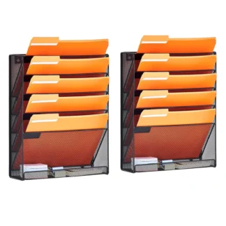 Archivador de pared, archivador de pared de malla, 2 piezas, 6 bolsillos para oficina/escuela