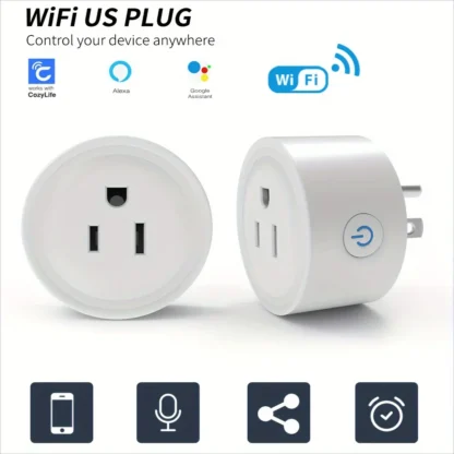 Enchufe de salida WiFi 10A, enchufe inteligente US 100-240V, función de sincronización, Alexa, asistente de Google Home, CozyLife, grupo de Control remoto por voz