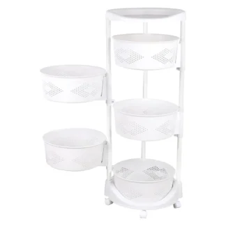 Carro de cocina con cesta giratoria de almacenamiento, estantes de almacenamiento multicapa para verduras Ra para cocina y dormitorio, 5 niveles