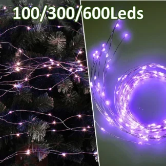 Luces de cascada púrpuras para Halloween, guirnalda de iluminación, adornos para vacaciones y Año Nuevo, decoraciones para Navidad, 100-600LED, 2024
