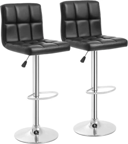 Taburetes de barra giratorios de altura de mostrador, cuero Pu acolchado con respaldo, Juego de 2 taburetes de mostrador ajustables, taburetes de comedor