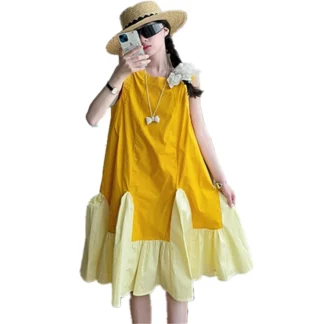 Vestido largo de estilo informal de algodón con cola de pez para niña, vestido de lujo de verano para niño, sin mangas, uso diario, vestidos de sirena trompeta