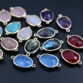 10 Uds. Conectores de piedra Natural facetados a la moda, labradorita ovalada, cuarzo rosa, amatista, dijes para DIY, pendientes, pulsera para mujer