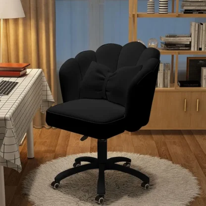 Silla de escritorio de pétalos bonita, silla de tocador de terciopelo con cojín de lazo, sillas de oficina en casa de mariposa para dormitorio, sillas de trabajo de ordenador con