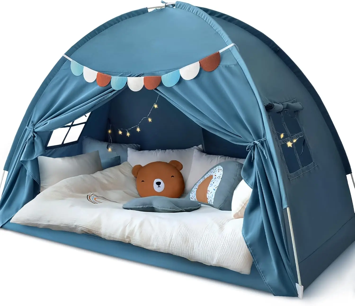 Tienda de cama doble para niños, tienda de cama de tamaño doble, tienda de campaña con dosel para cama interior, tienda de privacidad en la cama, dormitorio interior para niños, azul