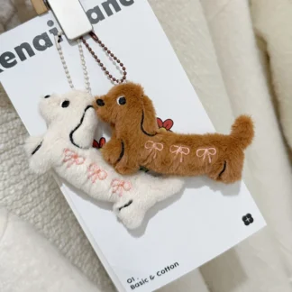 LLavero de peluche Kawaii de perro salchicha, llavero con tema de cachorro relleno de dibujos animados, llavero para pareja, mochila encantadora, colgante, regalos de decoración