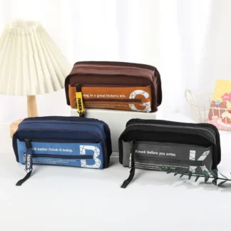 Bolsa de papelería para niños con doble cremallera, bolsa de almacenamiento de gran capacidad, bolsa de lápices multicapa, almacenamiento de escritorio de lona, bolsa de lápices de dibujos animados