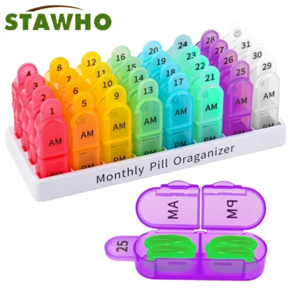 1 Uds. Organizador de pastillas mensual 2 veces al día, pastillero de 30 días AM PM, organizador de pastillero de mañana y noche de un mes
