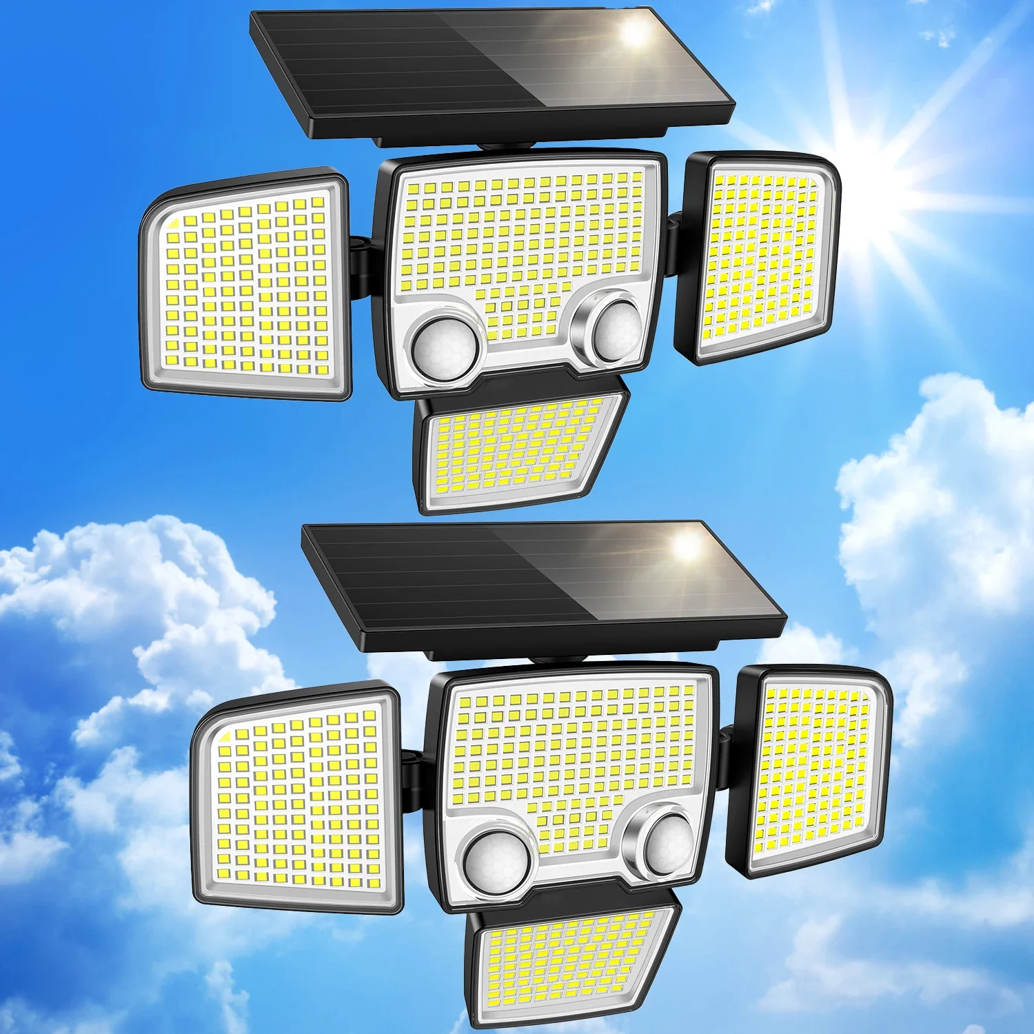 Luz solar al aire libre impermeable IP65-3000 lúmenes 423 luz LED con sensor de movimiento luz de inundación solar con sensor dual para patio trasero