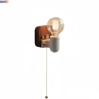 IWHD-interruptor de cadena de tracción, luz LED de pared, espejo, artículos de decoración para el baño, lámpara de noche de madera de estilo japonés de cerámica blanca
