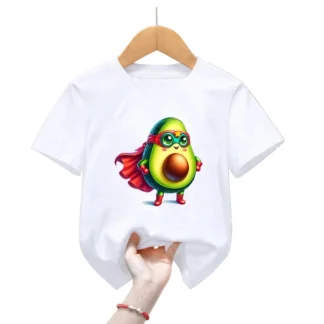 Camiseta blanca con estampado de flores de amor y aguacate para niñas y niños, ropa divertida Kawaii para niños, camiseta de manga corta de verano