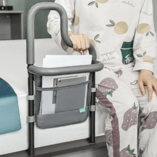 Riel de cama de doble barra para personas mayores, seguridad para adultos mayores con bolsillo de almacenamiento, riel de asistencia para cama para personas mayores para se entre y fuera de la cama