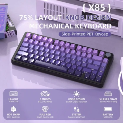Teclado mecánico Attack Shark X85 RGB 75% estructura de junta inalámbrica multimodo Bluetooth tecla completa accesorios de juego de intercambio en caliente