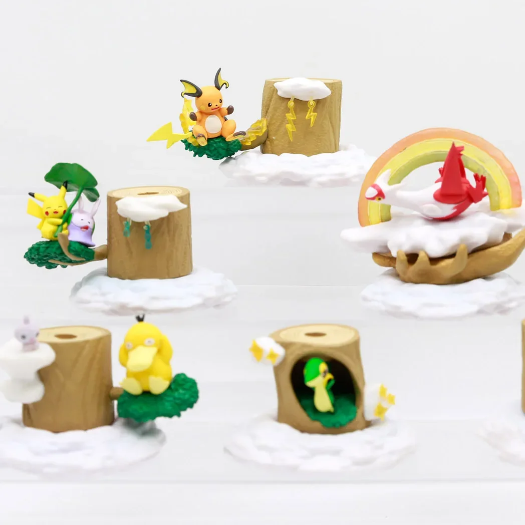 Pokemon miniatura tocón meteorológico escena accesorios Sobble Goomy Raichu Latias Psyduck Pikachu figuras de Anime niños regalos de cumpleaños