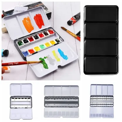 Herramientas de pintura portátiles, suministros de dibujo, paleta de pintura vacía, estuche de almacenamiento de acuarela, rejillas, ranuras, caja de pigmento