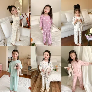Conjunto de ropa de dormir para niños y niñas de 1 a 8 años, 2 piezas, camiseta, Tops, pantalones largos, pijamas para bebés