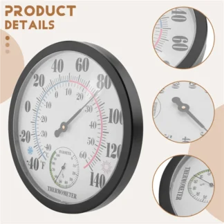 Termómetro/higrómetro meteorológico para interiores y exteriores A04F-10 pulgadas para Patio, decoración de pared, No necesita batería