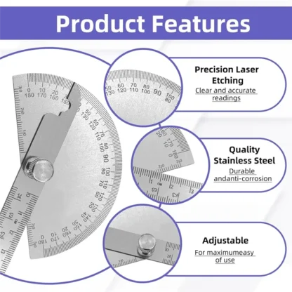 【NUEVO】 Buscador de ángulo de cuchillo de 15-120 grados y Kit transportador de 180 grados Medidor cónico Medidores de ángulo Herramienta de medición de regla