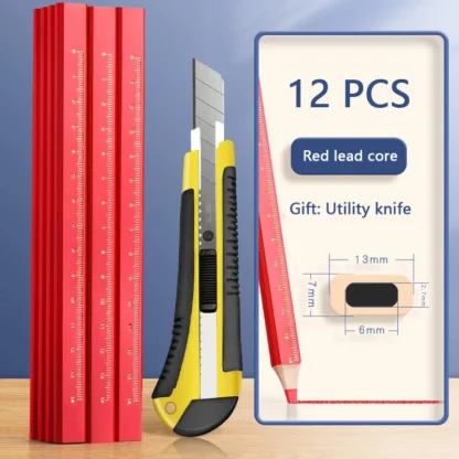 1/3/6/12pc varilla cuadrada lápiz para carpintería lápiz de núcleo rojo lápiz para sitio de construcción herramienta de carpintería no enrollable juego núcleo negro